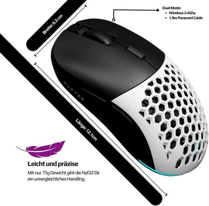 Nyfter NYF 22 Wireless Gaming Mouse Black/Blue, USB