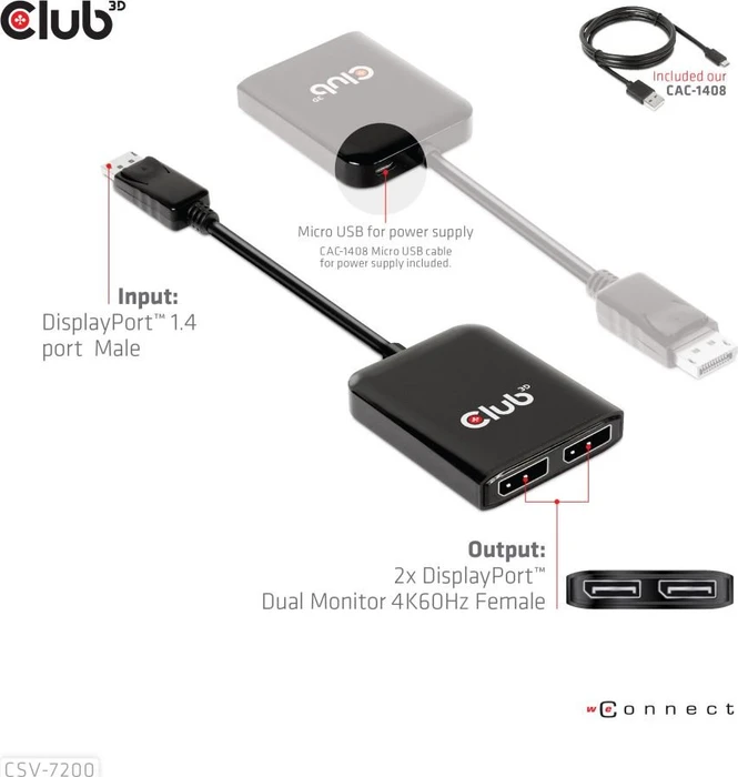 Club 3D MST-Hub DisplayPort 1.4 auf 2x DisplayPort Dual Monitor 4K60Hz