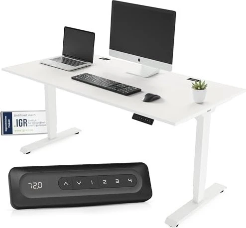 Yaasa Desk Essential elektrisch höhenverstellbarer Sitz-Steh-Schreibtisch 120x80cm weiß/weiß