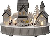 Konstsmide Holzsilhouette Holzhaus & Kirche LED 5x warmweiß