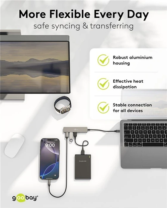 Wentronic goobay Slim 4-Port USB-Hub, 1x USB-C 3.0/3x USB-A 3.0, USB-C 3.0 [Stecker]