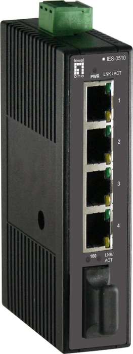 LevelOne IES-05 Industrial Railmount Switch, 4x RJ-45, 1x SC-Duplex