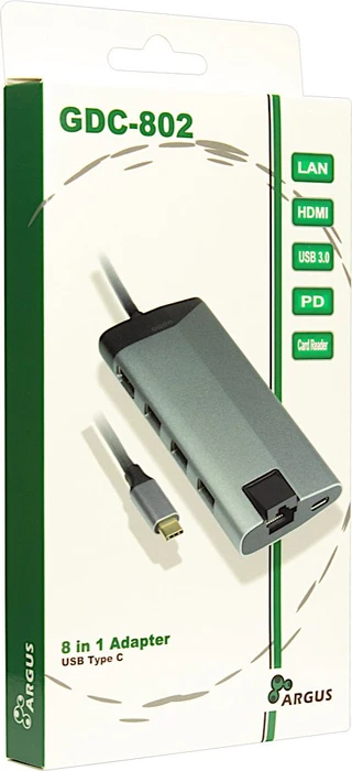 Inter-Tech Argus GDC-802 Multiport-Adapter, USB-C 3.0 [Stecker]