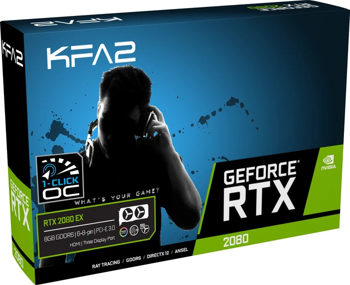KFA2 GeForce RTX 2080 EX (1-Click OC), 8GB GDDR6, HDMI, 3x DP