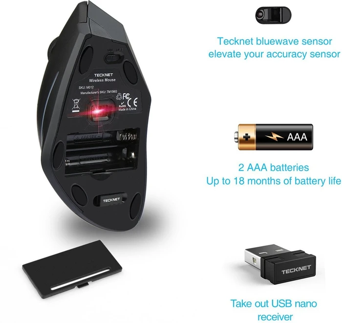 TeckNet 2.4G Vertical Wireless, schwarz, USB