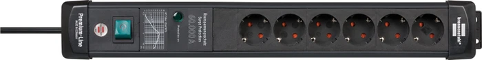 Brennenstuhl Premium-Line 60000A, Überspannungsschutz, 6-fach, 3m, schwarz