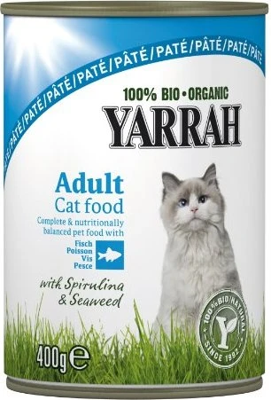 Yarrah Organic Cat Food Pâté with Fish, 2.40kg (6x 400g)
