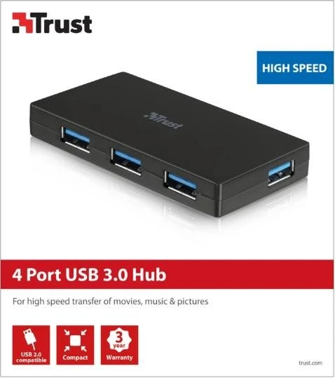 Trust USB-Hub, 4x USB-A 3.0, USB 3.0 Mini-B [Buchse]