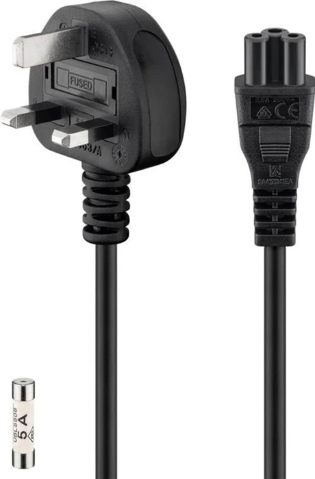 Wentronic Goobay Kaltgeräte Netzkabel, UK Typ G/BS 1363 auf Kaltgerätestecker C5, gewinkelt, schwarz, 1.8m