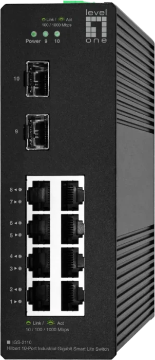 LevelOne IGS Hilbert Industrial Railmount Gigabit Smart Switch, 8x RJ-45, 2x SFP