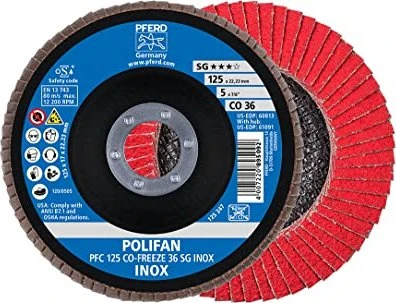 Pferd PFC 125 CO-FREEZE 36 SG INOX POLIFAN Fächerschleifscheibe K36, 125x22.23mm, 10 Stück