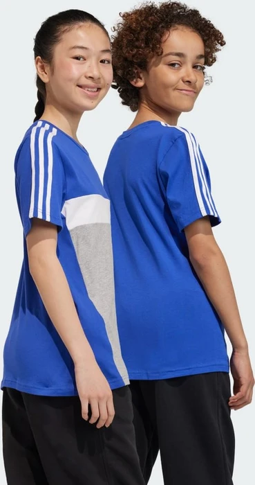 adidas Tiberio 3-Streifen Colorblock Cotton T-Shirt kurzarm semi lucid blue/medium grey heather/white (Junior)