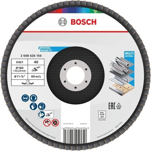 Bosch Professional X451 Fächerschleifscheibe T29 K40, 180x22.23mm, 15 Stück