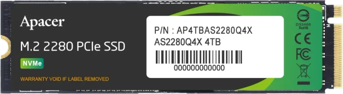 Apacer AS2280Q4X 4TB, M.2 2280 / M-Key / PCIe 4.0 x4, Kühlkörper