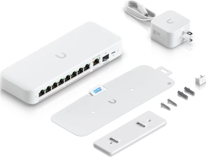 Ubiquiti UniFiSwitch Flex Desktop 2.5G Smart Switch, 8x RJ-45, 1x RJ-45/SFP+, PoE+ PD