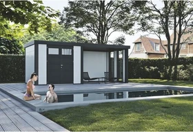 Telluria Classico 2724 Gerätehaus inkl. Anbau 2.84m rechts weiß/grau