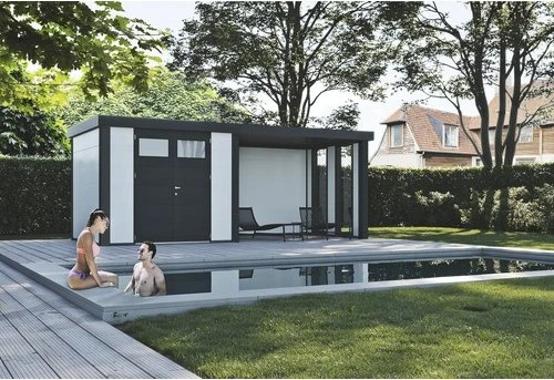 Telluria Classico 2724 Gerätehaus inkl. Anbau 2.84m rechts weiß/grau