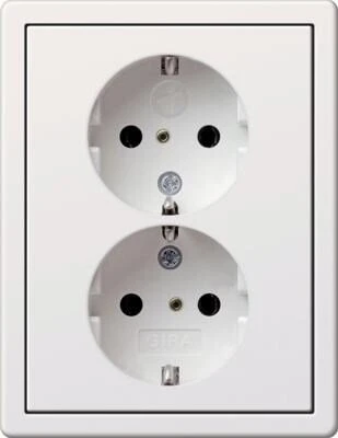 Gira SCHUKO-Doppelsteckdose 16A 250V komplett mit Abdeckrahmen, reinweiß glänzend