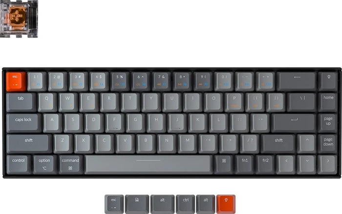Keychron K6, 65%, LEDs RGB, schwarz/grau, LK Optic BROWN, USB/Bluetooth, US