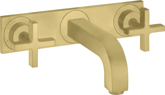 Hansgrohe Axor Citterio Waschbeckenarmatur mit Kreuzgriffen und Platte 226mm brushed brass