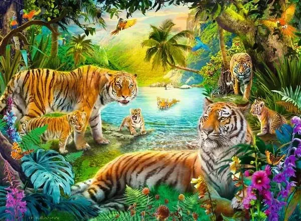 Ravensburger Puzzle Tigerfamilie in der Oase