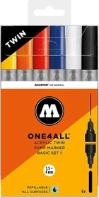 Molotow ONE4ALL Twin 1.5/4mm Acrylmarker Basic-Set 1 sortiert, 6er-Set, Etui