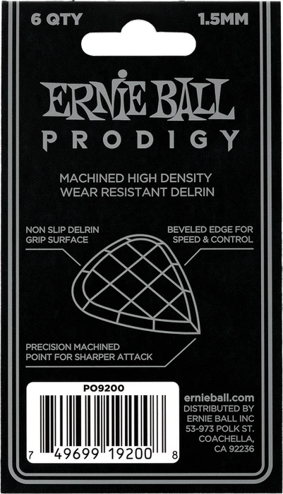 Ernie Ball Black Mini Prodigy Pick, 1.5mm, 6-Pack