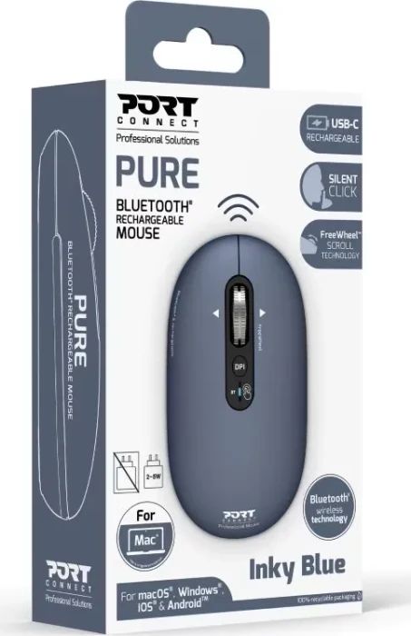Port Designs Pure Mac Bluetooth Rechargeable Mouse, Inky Blue, Bluetooth
