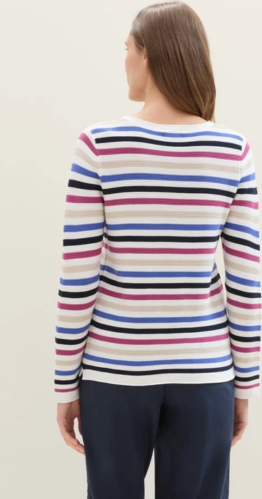 Tom Tailor Rundhalsausschnitt Strickpullover colorful knit stripe design (Damen)