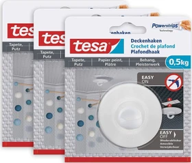 tesa Powerstrips Deckenhaken Tapete/Putz rund weiß, 1 Stück