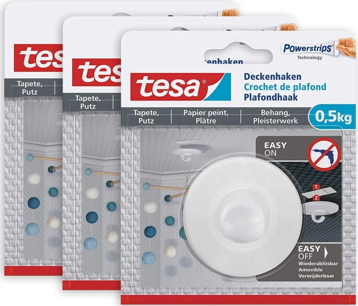 tesa Powerstrips Deckenhaken Tapete/Putz rund weiß, 1 Stück