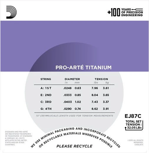 D'Addario Ukulele Pro-Arté Titanium Concert