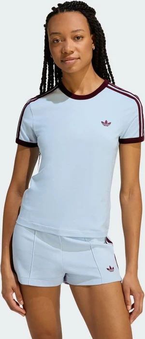 adidas 3-Streifen Slim T-Shirt kurzarm crystal sky/maroon (Damen)