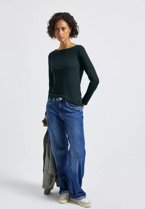 Street One Basic Shirt langarm evernight green (Damen)