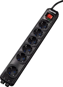 Hama Steckdosenleiste Protection mit Schalter, Netzfilter, Überspannungs- und TV-Schutz, 6-fach, 1.5m, schwarz
