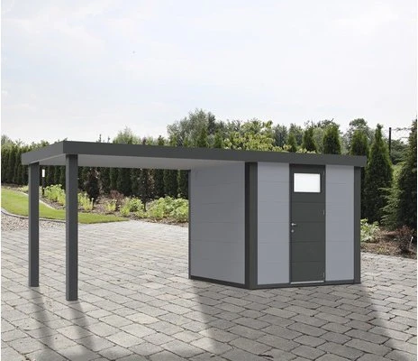 Telluria Classico 2424 Gerätehaus inkl. Anbau 2.84m links hellgrau