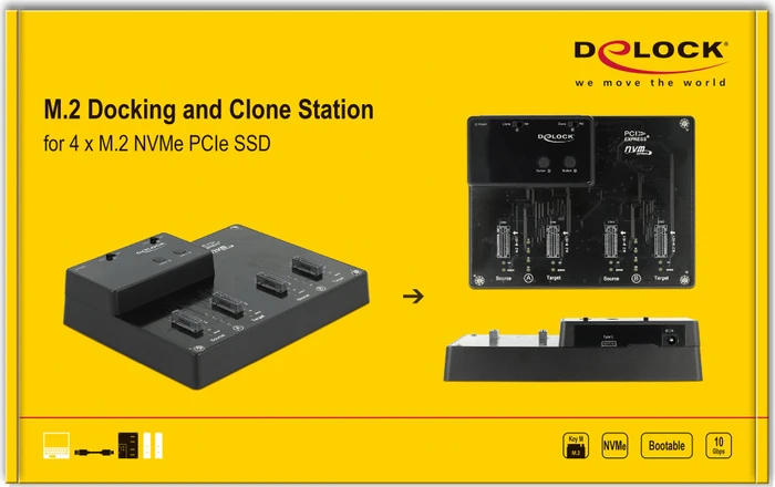 DeLOCK 4x M.2 PCIe Dockingstation mit Klon-Funktion, USB-C 3.1