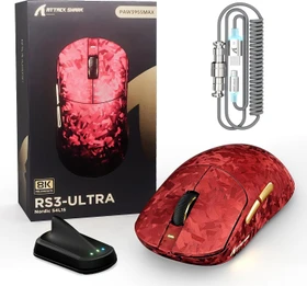 Attack Shark RS3 ULTRA Carbon Fiber 8KHz Wireless, Forged Red, inkl. C06 Ultra LED Kabel, USB/Bluetooth