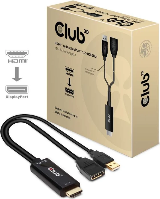 Club 3D aktiver Adapter HDMI [Stecker] auf DisplayPort 1.2a [Buchse], 25cm
