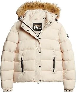 Superdry Faux Fur Short Hooded Puffer Jacke rainy day grey (Damen)