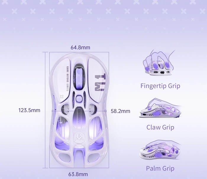 GravaStar Mercury M1 Pro Wireless Gaming Mouse, Special Edition Lavender Purple, USB/Bluetooth