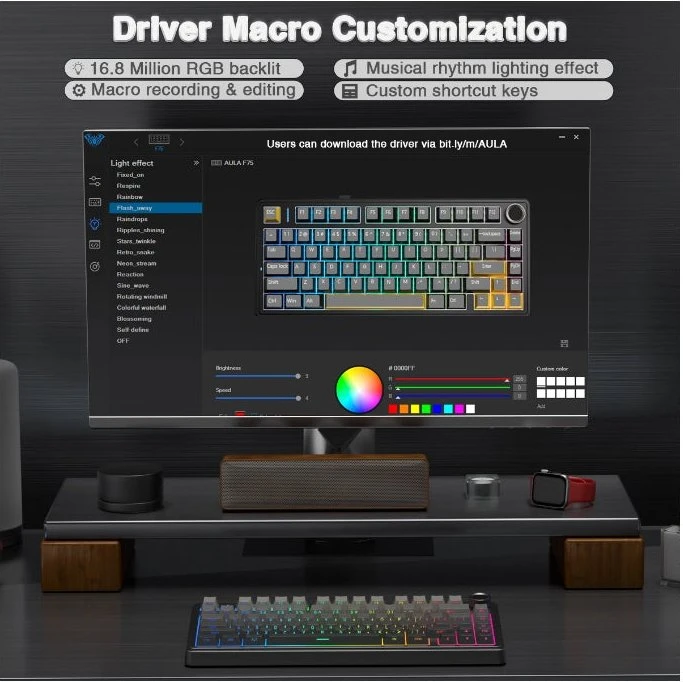 Aula F75 Pro, Gradient Black, LEDs RGB, hot-swap, LEOBOG Reaper, USB/Bluetooth, US