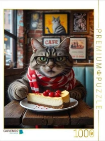 Calvendo Café-Katze mit Brille und Kuchen - witziges Katzenbild im Hipster-Stil