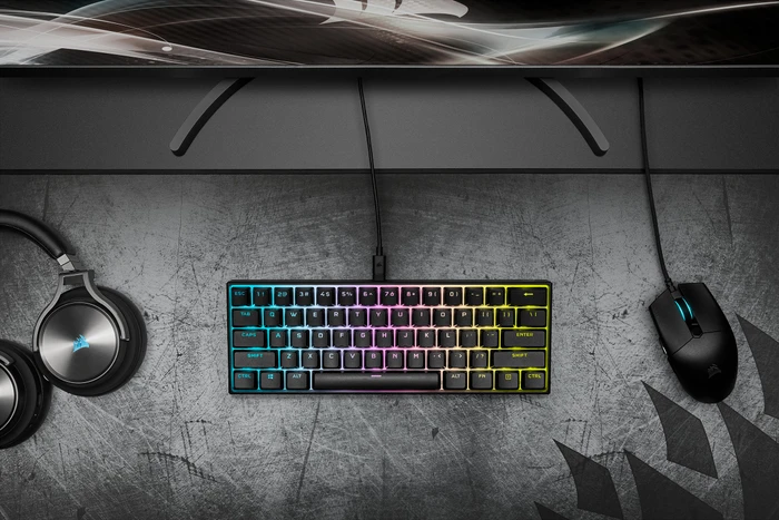Corsair Gaming K65 RGB Mini, 60%, schwarz, MX SPEED RGB Silver, USB, DE
