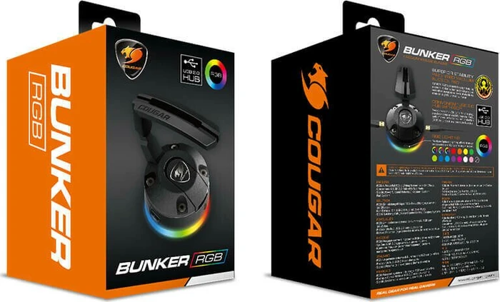 Cougar Bunker RGB Mouse Bungee mit 3-fach USB-Hub, Mauskabelhalterung, schwarz