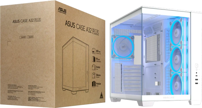 ASUS A32 Plus TG ARGB, weiß, Glasfenster