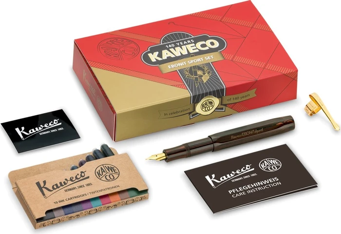 Kaweco EBONIT Sport - 140 Jahre Limited Edition braun/schwarz, rechte Hand, mittel, Faltschachtel