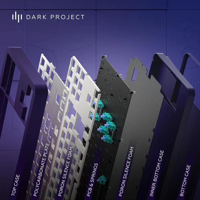 Dark Project ALU87B Celestial Gaming Keyboard, violett, LEDs RGB, g3ms Voidstone Silent, USB, US