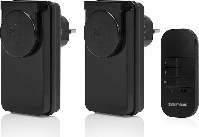 Smartwares SmarthomeBasic SH4-99650 IP44 schwarz, Outdoor-Funksteckdose, 2er Funksteckdosen-Set mit Fernbedienung