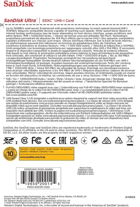 SanDisk Ultra R150 512GB, UHS-I U1, Class 10